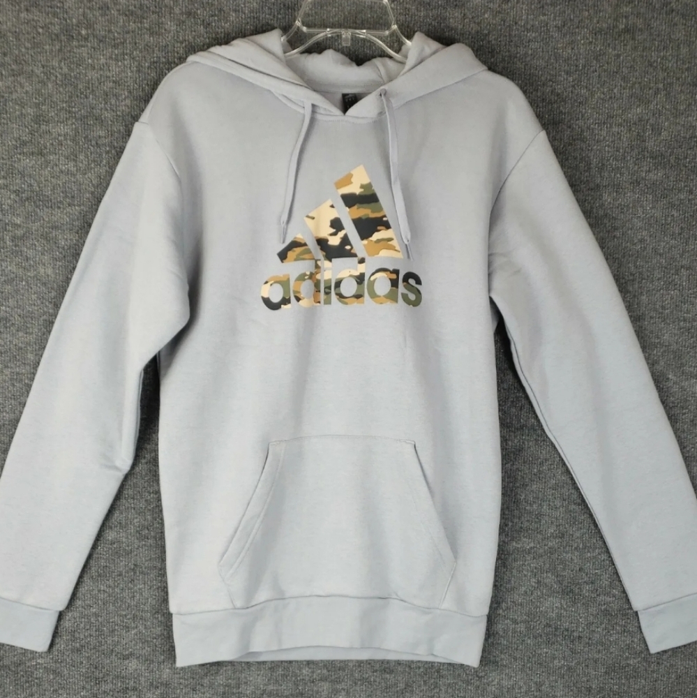 adidas Men's Essentials Camo Print Hoodie Sweatshirt Halo Blue Silver